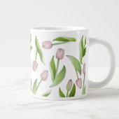 ピンクモダンのチューリップパターン ジャンボコーヒーマグカップ (右)