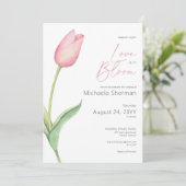 ピンクモダンのチューリップラブ開花シャワー 招待状 (スタンド正面)