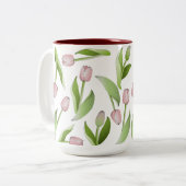 ピンクモダンのチューリップ花柄 ツートーンマグカップ (正面左)