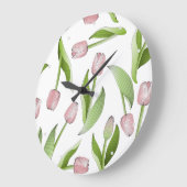 ピンクモダンのチューリップ花柄 ラージ壁時計 (傾斜)