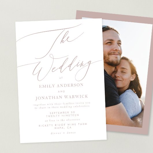 ピンクモダンのトペ書シンプル道写真結婚の 招待状