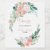 ピンクモダンのトロピカルフローラの結婚ワインラベル ワインラベル (シングルラベル)