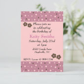 ピンクモダンのドットと花の誕生日招待状 招待状 (スタンド正面)