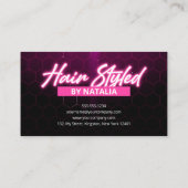 ピンクモダンのネオンの髪のサロンは友人を参照 紹介カード (裏面)