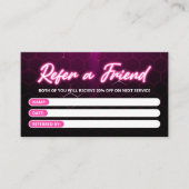 ピンクモダンのネオンの髪のサロンは友人を参照 紹介カード (正面)