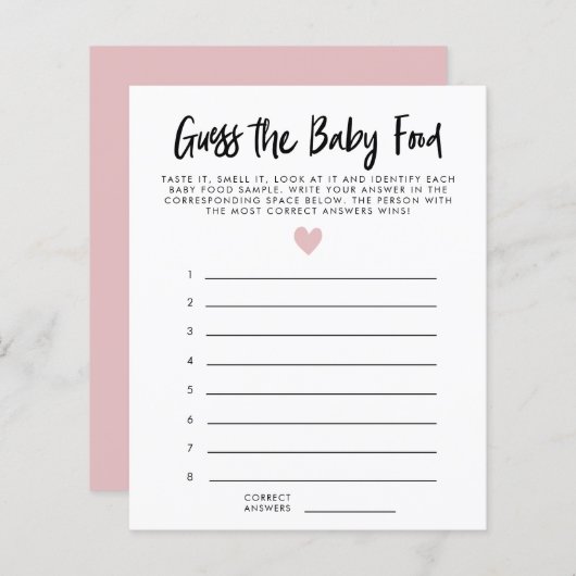 ピンクモダンのハートは、ベビー食品シャワーゲームを推測 (正面/裏面)