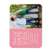 ピンクモダンのハート結婚の写真の日付を保存 マグネット (縦)