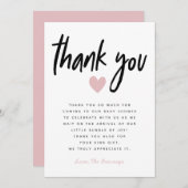 ピンクモダンのハート赤ちゃんシャワー サンキューカード (正面/裏面)