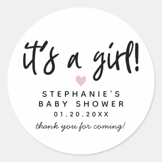 ピンクモダンのハート赤ちゃんシャワー ラウンドシール (正面)