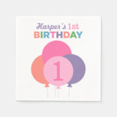 ピンクモダンのバカラフルルームズの最初の誕生日パーティー スタンダードカクテルナプキン (正面)