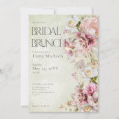 ピンクモダンのバラ&リリーグリーンブライダルブランチ 招待状 (正面)