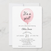 ピンクモダンのバルーンガール赤ちゃんシャワー 招待状 (正面)