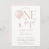 ピンクモダンのバルーンOnederful 1歳の誕生日 招待状 (正面/裏面)