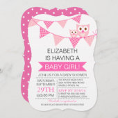 ピンクモダンのバンティンフクロウ女の子ベビーシャワー 招待状 (正面/裏面)