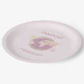 ピンクモダンのパスポートをテーマにした赤ちゃんシャワー ペーパープレート (アングル)