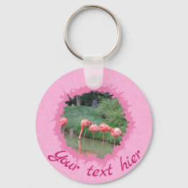 ピンクモダンのパタカスタムーンに文字と2枚の写真 キーホルダー