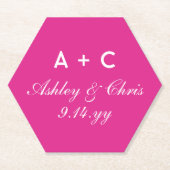 ピンクモダンのパーソナライズされた披露宴 ペーパーコースター (正面)