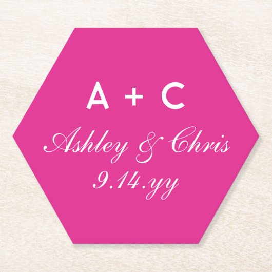 ピンクモダンのパーソナライズされた披露宴 ペーパーコースター (正面)