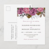 ピンクモダンのピウルバラ縁ど結婚式招待状 ポストカード (正面/裏面)