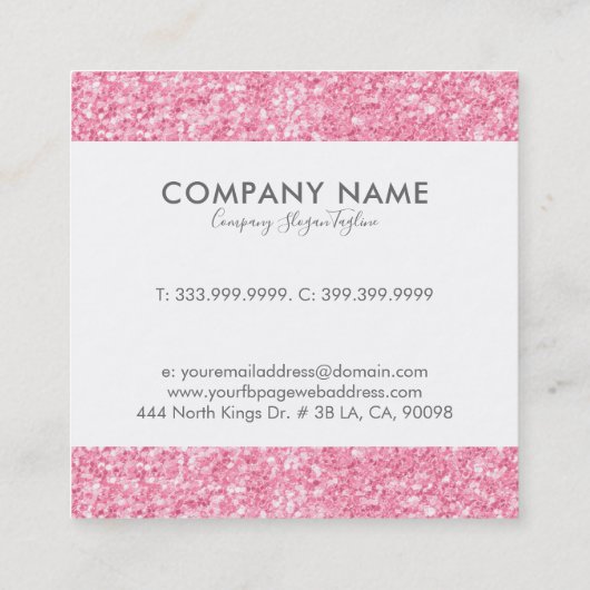 ピンクモダンのフェイクグリッター スクエア名刺 (裏面)
