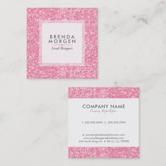 ピンクモダンのフェイクグリッター スクエア名刺 (正面/裏面)