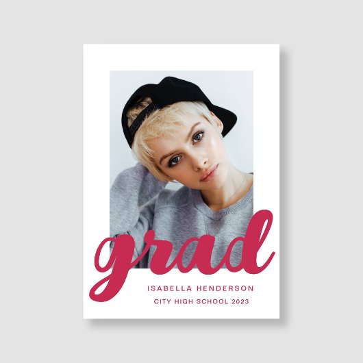 ピンクモダンのフォトスクリプトの卒業 案内状