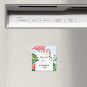 ピンクモダンのフラミンゴの結婚式の日付磁石を保存 マグネット (インサイチュ (食洗機))