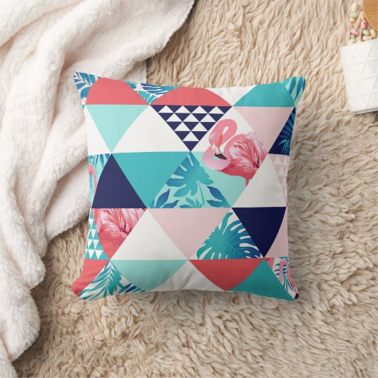 ピンクモダンのフラミンゴ枕を持つ熱帯の葉 クッション (ブランケット)