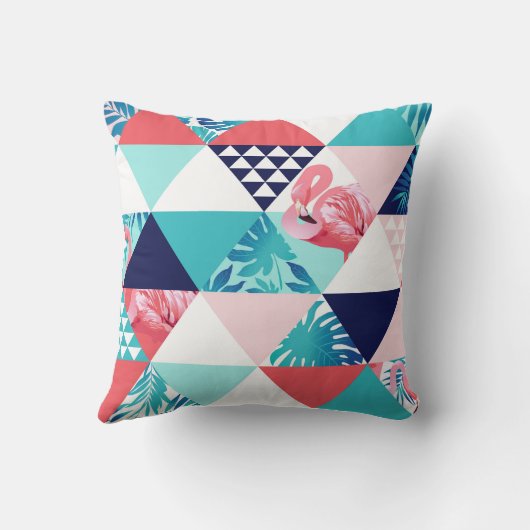 ピンクモダンのフラミンゴ枕を持つ熱帯の葉 クッション (裏面)