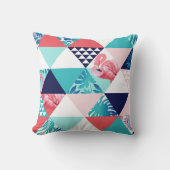 ピンクモダンのフラミンゴ枕を持つ熱帯の葉 クッション (正面)