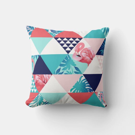 ピンクモダンのフラミンゴ枕を持つ熱帯の葉 クッション (正面)