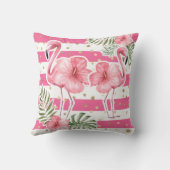 ピンクモダンのフラミンゴ熱帯フローラ葉 クッション (裏面)