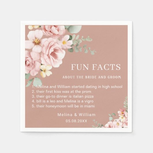 ピンクモダンのフローラおもしろい事実結婚の スタンダードカクテルナプキン (正面)