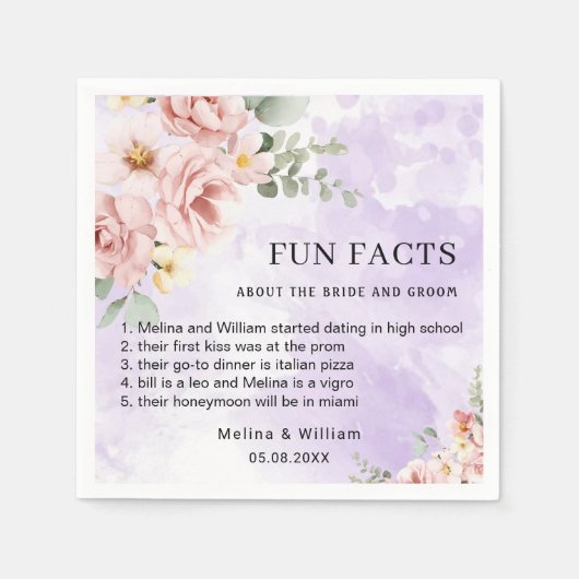 ピンクモダンのフローラおもしろい事実結婚の スタンダードカクテルナプキン (正面)