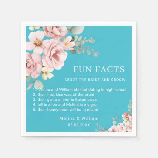 ピンクモダンのフローラおもしろい事実結婚の スタンダードカクテルナプキン (正面)