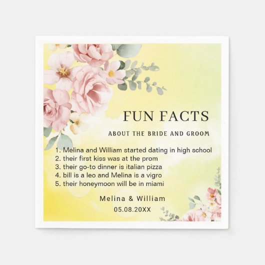 ピンクモダンのフローラおもしろい事実結婚の スタンダードカクテルナプキン (正面)