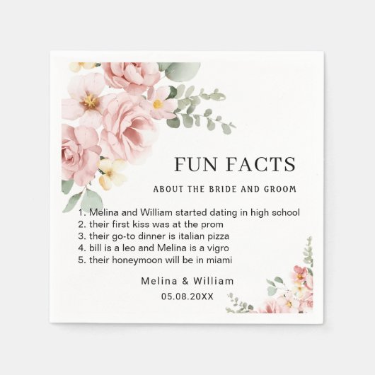 ピンクモダンのフローラおもしろい事実結婚の スタンダードカクテルナプキン (正面)