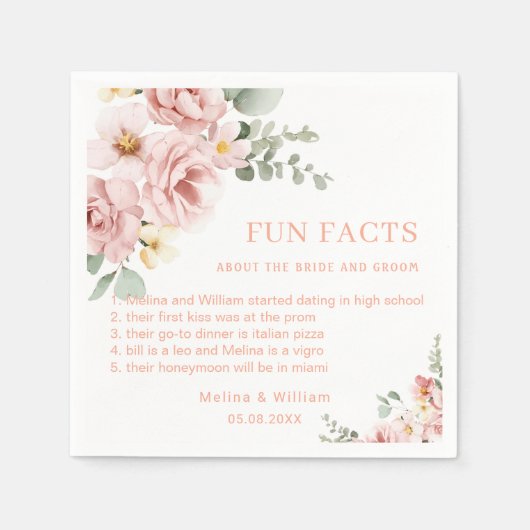 ピンクモダンのフローラおもしろい事実結婚の スタンダードカクテルナプキン (正面)