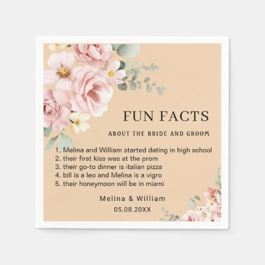 ピンクモダンのフローラおもしろい事実結婚の スタンダードカクテルナプキン (正面)