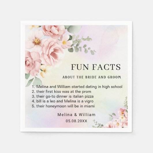 ピンクモダンのフローラおもしろい事実結婚の スタンダードカクテルナプキン (正面)