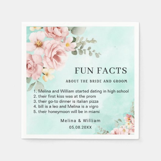 ピンクモダンのフローラおもしろい事実結婚の スタンダードカクテルナプキン (正面)