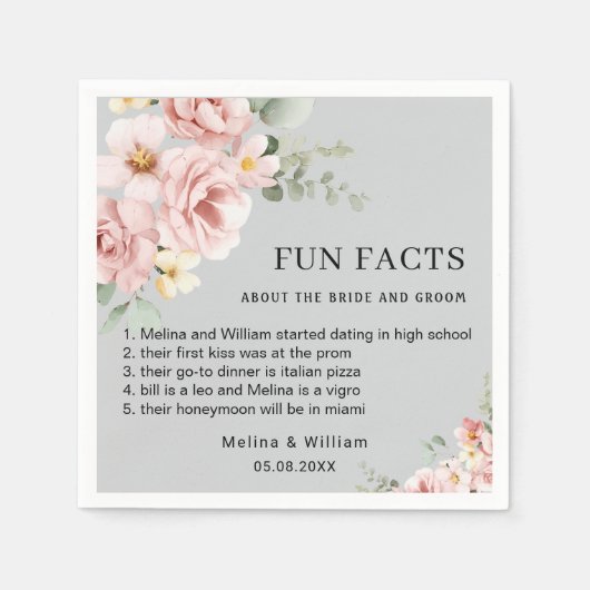 ピンクモダンのフローラおもしろい事実結婚の スタンダードカクテルナプキン (正面)