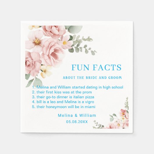 ピンクモダンのフローラおもしろい事実結婚の スタンダードカクテルナプキン (正面)