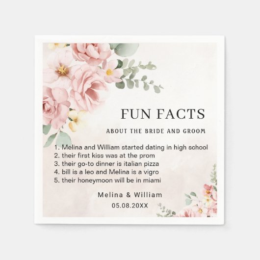 ピンクモダンのフローラおもしろい事実結婚の スタンダードカクテルナプキン (正面)