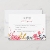 ピンクモダンのフローラかわいらしRSVPカード 出欠カード (正面)
