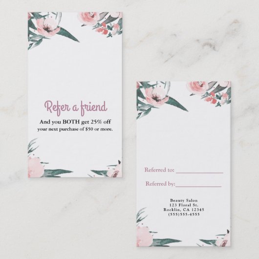 ピンクモダンのフローラの水の色は友人を参照 紹介カード (正面/裏面)