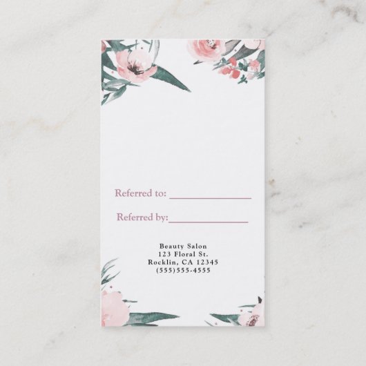 ピンクモダンのフローラの水の色は友人を参照 紹介カード (裏面)