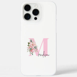 ピンクモダンのフローライニシャル名モノグラム iPhone 16 PRO MAXケース