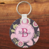 ピンクモダンのフローラチューリップパーソナライズされた模様 キーホルダー (正面)