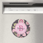 ピンクモダンのフローラチューリップパーソナライズされた模様 マグネット (インサイチュ (食洗機))